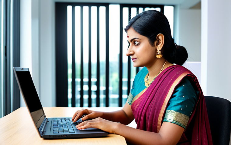 **

"A professional Indian woman in a beautiful, fully clothed sari, working on a laptop in a modern office. Natural lighting, safe for work, appropriate content, perfect anatomy, high resolution, professional."

**