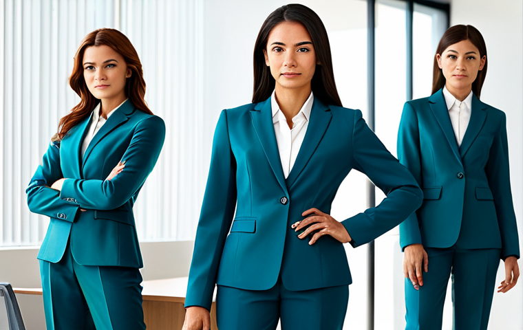 보컬트레이너 자격증 시험 과목 - **

A professional businesswoman in a tailored, modest pantsuit, standing confidently in a bright, m...