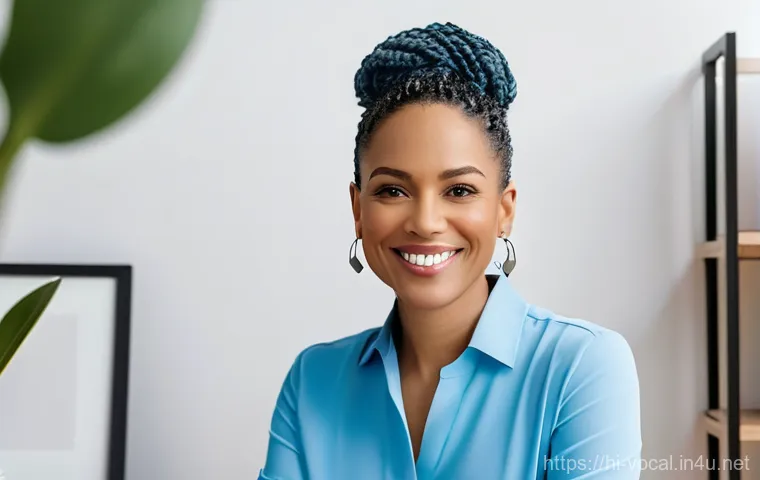 보컬트레이너 스타일링 팁 - **Prompt:** A confident female vocal trainer in her late 30s to early 40s, conducting an online voca...