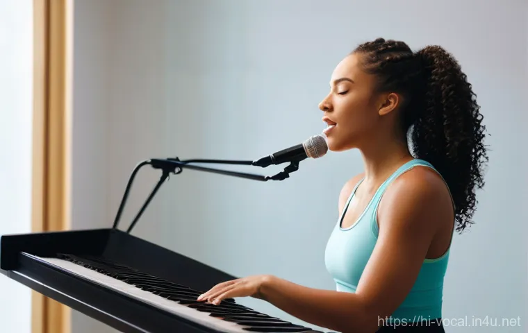 보컬트레이너의 중점 과목 - **Prompt:** A male singer, late 20s, performs on a small, intimate stage bathed in warm, soft spotli...