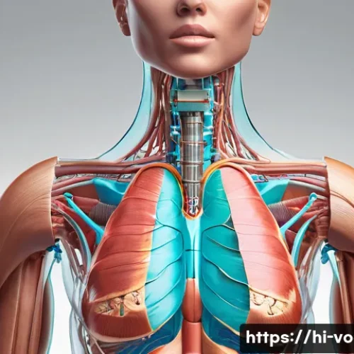 보컬트레이너 보컬 교재 추천 - **Prompt: "A scientific illustration of a human female's vocal system during singing. The image shou...