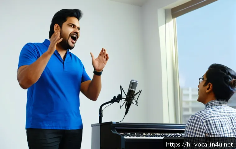 보컬트레이너 일상 업무 - A professional vocal trainer conducting a detailed voice color and technique analysis session with a...